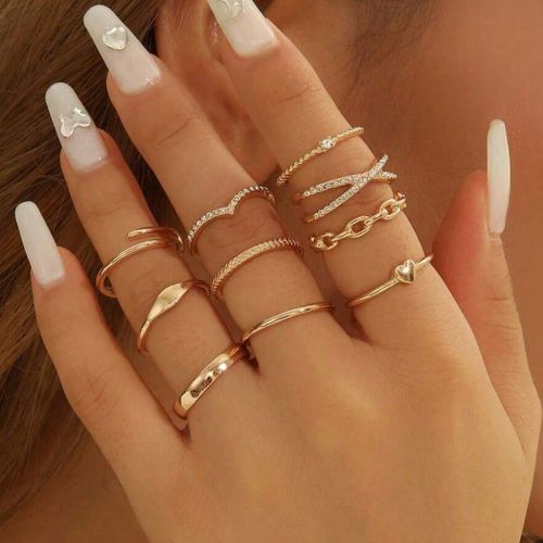 Lot de 10 bagues minimalistes uniques en strass, à la mode et polyvalentess - SHEIN - Modalova
