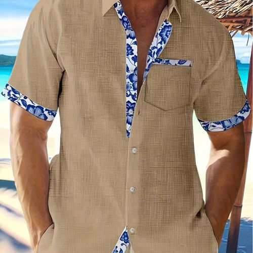 Chemise imprimée à manches courtess, chemise habillée ajustée décontracté avec boutons, grande taille, style européen-américain - SHEIN - Modalova