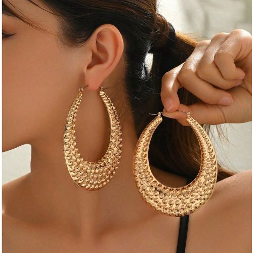 Paire de boucles d'oreilles créoles élégantes et polyvalentes, de grande taille, à la mode et métalliques, avec un design personnalisé et exagé - SHEIN - Modalova