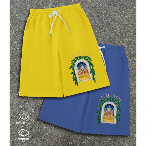 Short basique en coton, imprimé château de nuit de lune, style universitaire côtelé à blocage de couleurs, nouveau short mi-long doux et respiran - SHEIN - Modalova