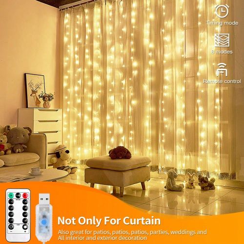 Pièce 3M 100/200/300 LED Rideau Guirlande Lumineuse, Lumières Décoratives De Rideau Alimentées Par USB Avec 8 Modes D'éclairage Et Télécommande - SHEIN - Modalova
