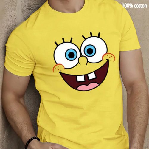 Bob l'éponge, t-shirt en coton côtelé, vêtements de sports de style universitaire printemps et été, hauts à manches courtes pour femmes doux et - SHEIN - Modalova