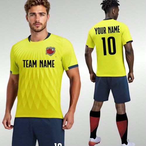 Pièces Kit de soccer jaune néon vibrant - Nom d'équipe et numéro personnalisés, design graphique en forme de rayons de soleil. Illuminez le terra - SHEIN - Modalova