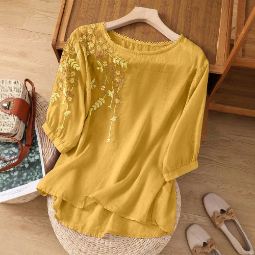 Blouse bohème vintage ample avec broderie, hauts décontractés pour le printemps/été - SHEIN - Modalova