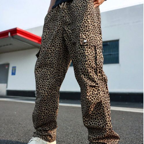Pantalon cargo à jambe droite imprimé léopard, mode de rues - SHEIN - Modalova