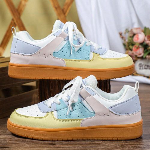 Baskets décontractées respirantes et confortabless, légères, en blanc, jaune, bleu. Polyvalentes pour le trajet, la marche, convenant pour les vac - SHEIN - Modalova