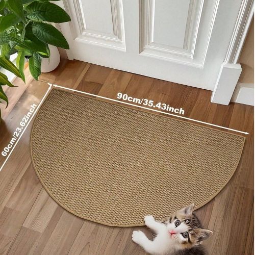 Pièce Tapis d'entrée de style nordique en faux jute marron lavable, tapis semi-circulaire de ton terre chaude pour une utilisation intérieure et ex - SHEIN - Modalova