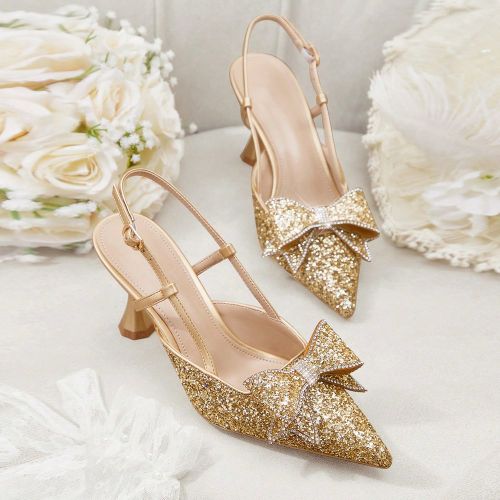 Mules à talons hauts pour mariage/soirée avec nœud scintillant et cristals - SHEIN - Modalova