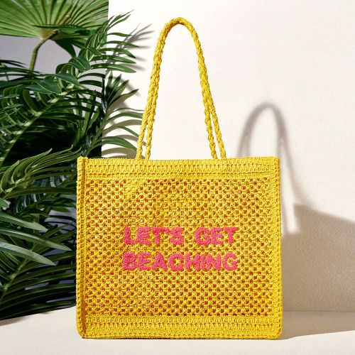 Sac fourre-tout casual grande capacité avec impression de slogans, sac de plage - SHEIN - Modalova