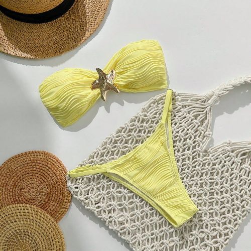 Ensemble de 2 pièces composé d'un bandeau et d'un string en tissu jacquard unicolore pour l'été, maillot de bain pour la plage et la station balnà - SHEIN - Modalova