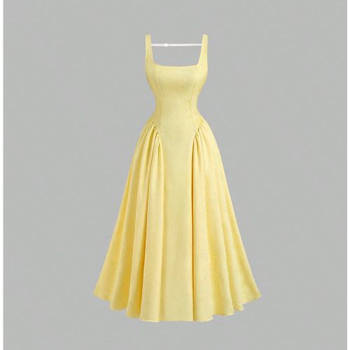 Nouvelle robe midi décontractée et habillées avec col carré, nœud papillon dans le dos, peplum, pour le printemps et les sorties en plein air - SHEIN - Modalova