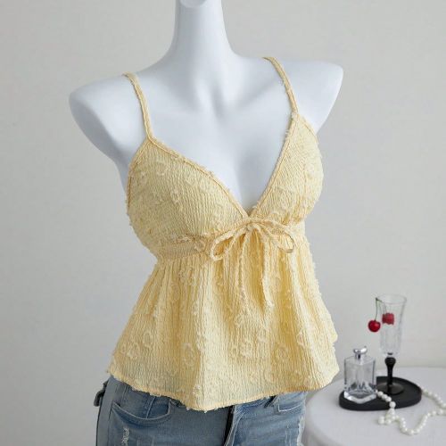 Débardeur bébé dos nu en tissu jacquard tressé jaune, taille élégante et mignonne, sexy et décontractée, à porter pour une fête, au quotidie - SHEIN - Modalova