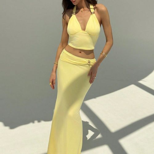 Pièces/Ensemble Top dos nu sexy et mini jupe assortis de couleur unie, pour l'été - SHEIN - Modalova