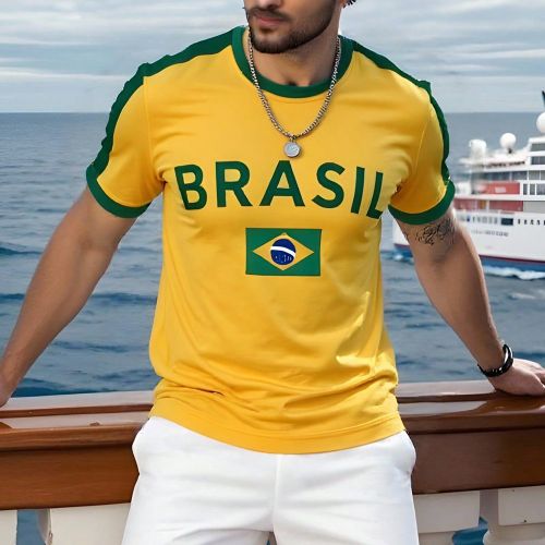 T-shirt à manches courtes décontractés avec imprimé lettres en bloquage de couleurs contrastées, pour l'été - SHEIN - Modalova