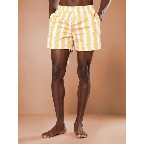 Short de bain à rayures vagues rétro avec taille élastique, short de plage et de piscine, maillot de bain d'été pour vacances et villégiature - SHEIN - Modalova