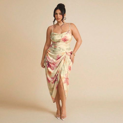 Robe d'été amples à col en V fendu, colorée, avec imprimé tie-dye. Robe pour invitée de mariage, anniversaire ou autres occasions - SHEIN - Modalova