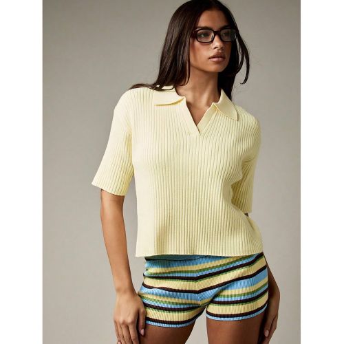 Pull à côtes tricotées, style polo, manches courtes, style preppy, Top avec col, mode printemps-été, tennis, léger, bureau/travail, style profes - SHEIN - Modalova