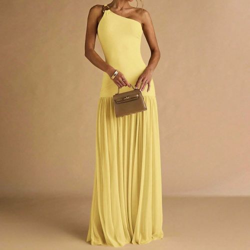 Robe moulante asymétriques avec décoration de boucle métallique sur l'épaule, ourlet transparent, élégante, couleur abricot - SHEIN - Modalova