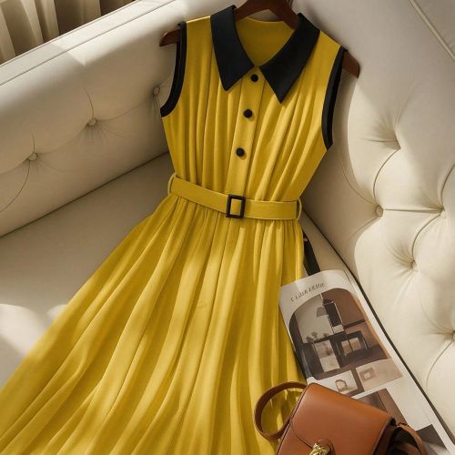 Robe d'été élégante à col plissé contrastant sans manchess - SHEIN - Modalova