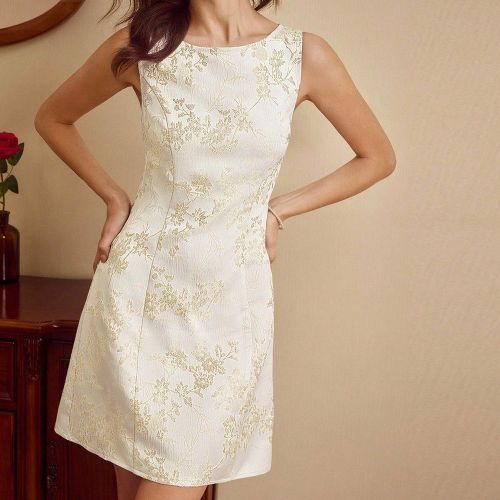 Robe courte élégante vintage, robe ajustée en jacquard pour le printemps/été, robe fourreau sans manches bleue - SHEIN - Modalova