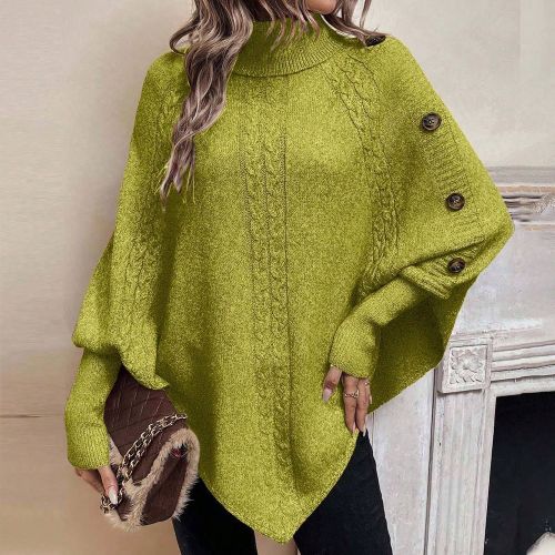 Pull décontractés à col montant, décoré de boutons, avec manches chauve-souris, de couleur unie, pour les vêtements du Nouvel An - SHEIN - Modalova