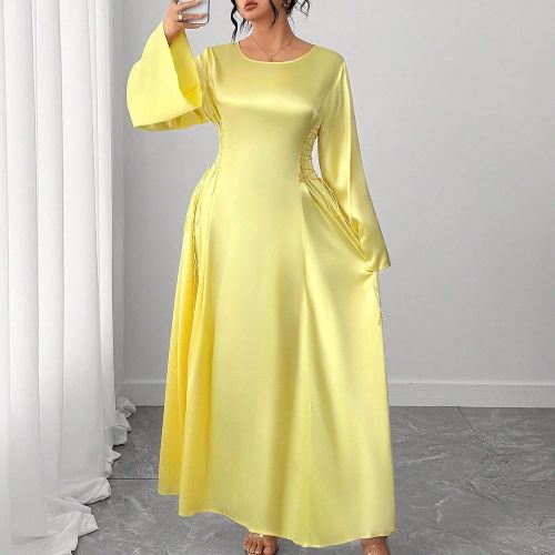 Robe maxi élégantes de grande taille, coupe évasée, taille marquée, manches évasées, couleur abricot - SHEIN - Modalova