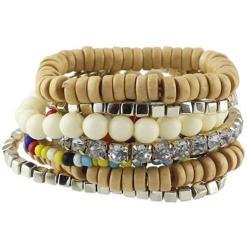 Bracelet multirangs élastique avec perles -beige - SHEIN - Modalova