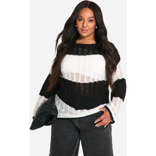 Pull-Over Oversize En Maille Ladder Rayé Et Semi-Transparent - 44-46 - boohoo - Modalova