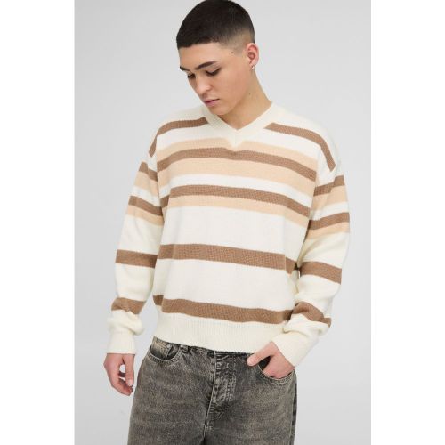 Pull oversize à col V et rayures - S - Boohooman - Modalova