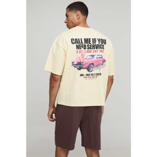 Ensemble oversize à imprimé voiture avec t-shirt et short - S - Boohooman - Modalova