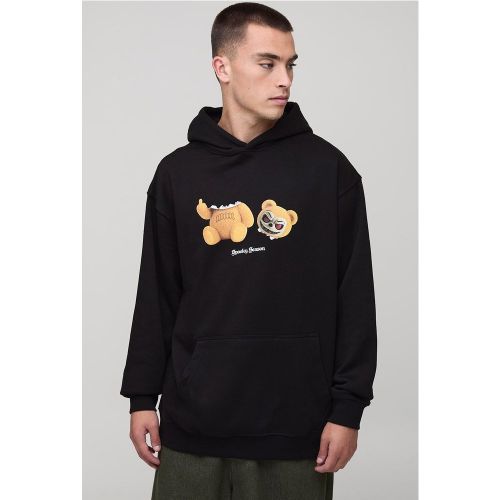 Black Oversized Evil Teddy Graphic Hoodie - S - Boohooman - Modalova