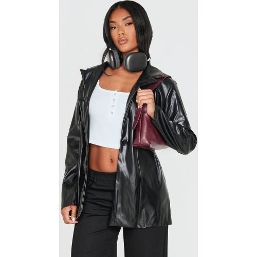 Black Blazer Long En Synthétiquecuir Avec Détail De Revers | Taille 32 - PrettyLittleThing - Modalova