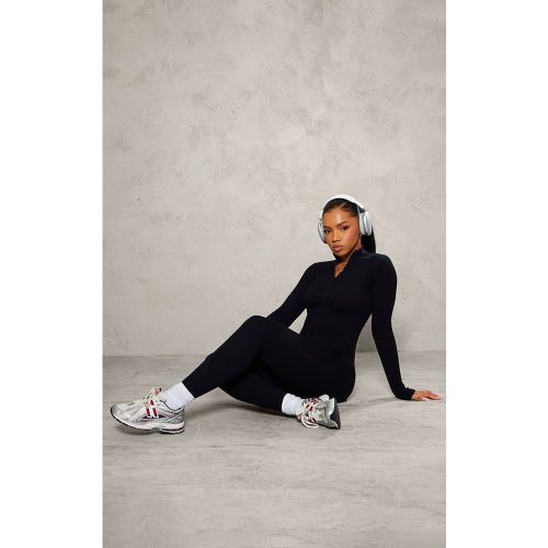 Black Combinaison Côtelée Structurée À Zip Avec Effet Sculptant | Taille XS - PrettyLittleThing - Modalova