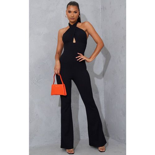 Black Combinaison Côtelée À Encolure Croisée Et Dos Noué | Taille 42 - PrettyLittleThing - Modalova