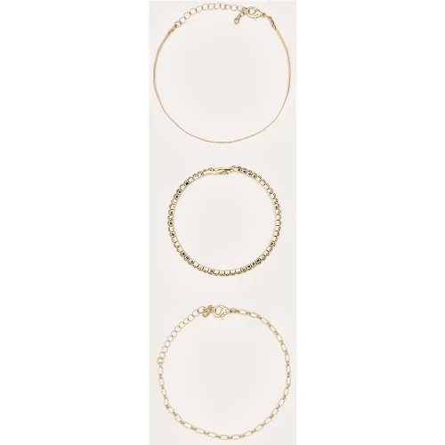 Gold Bracelet Multipack Jonc Et Chaîne À Strass - PrettyLittleThing - Modalova