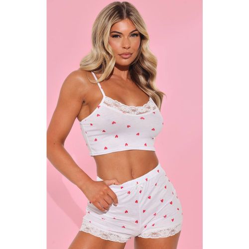 Off White Ensemble Pyjama Court Avec Imprimé Nœuds Et Dentelle | Taille 42 - PrettyLittleThing - Modalova