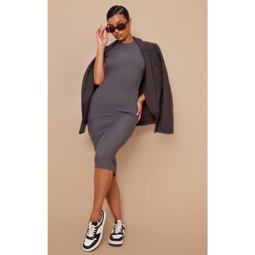 Charcoal Robe Midi Côtelée À Col Rond Et Manches Courtes | Taille 42 - PrettyLittleThing - Modalova