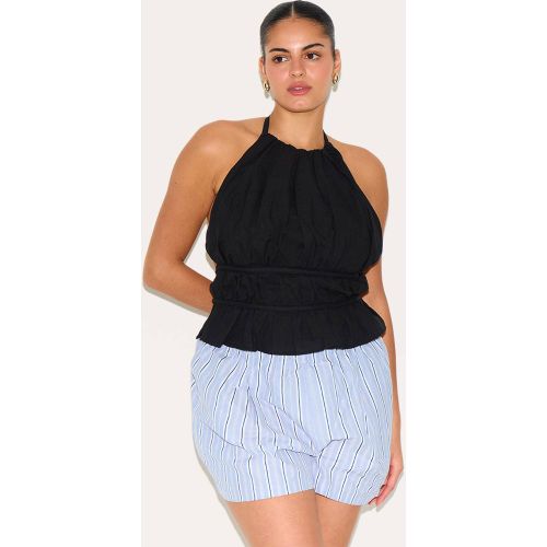 Black Haut Long Étagé Grande Taille En Lin Avec Liens Dans Le Dos | Taille 44 - PrettyLittleThing - Modalova
