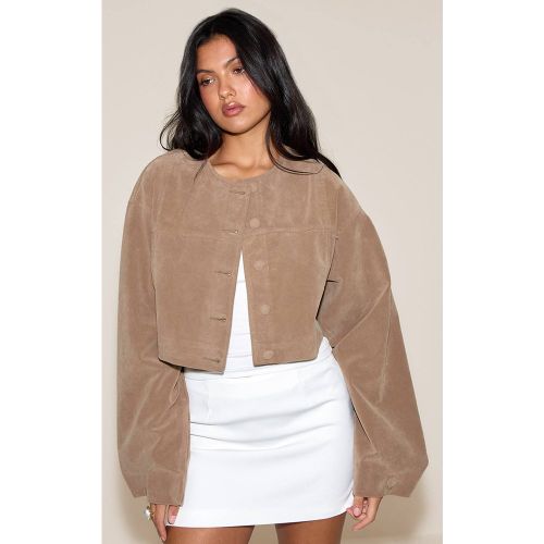 Veste En Daim Courte Avec Détail De Manches Froncées | Taille 42 - PrettyLittleThing - Modalova