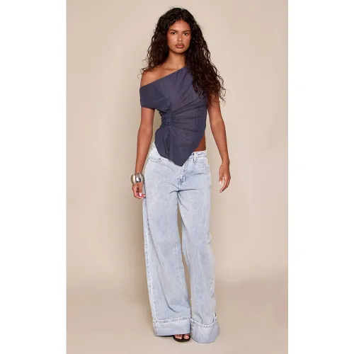 Light Blue Jean Large À Revers Imprimé Léopard Blanc Et Noir | Taille 32 - PrettyLittleThing - Modalova