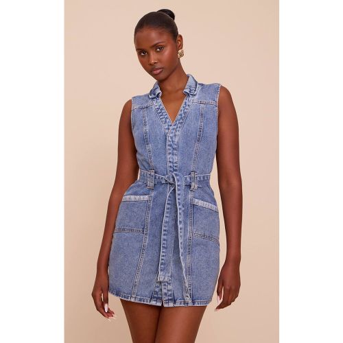 Light Blue Robe En Jean Utilitaire Avec Ceinture À Nouer | Taille 42 - PrettyLittleThing - Modalova