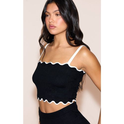 Black Haut Caraco En Maille Douce À Ourlet Festonné Contrasté | Taille XS - PrettyLittleThing - Modalova