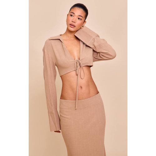 Sand Ensemble Chemise Courte À Nouer Devant En Mélange De Lin | Taille 40 - PrettyLittleThing - Modalova
