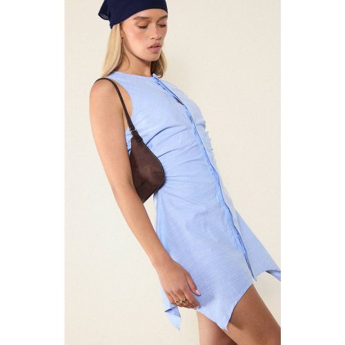 Sky Blue Robe Moulante En Coton Rayé Avec Détail Froncé | Taille 32 - PrettyLittleThing - Modalova