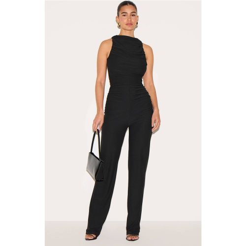 Black Combinaison Jambe Droite Froncée En Tissu Doux Au Toucher | Taille 42 - PrettyLittleThing - Modalova