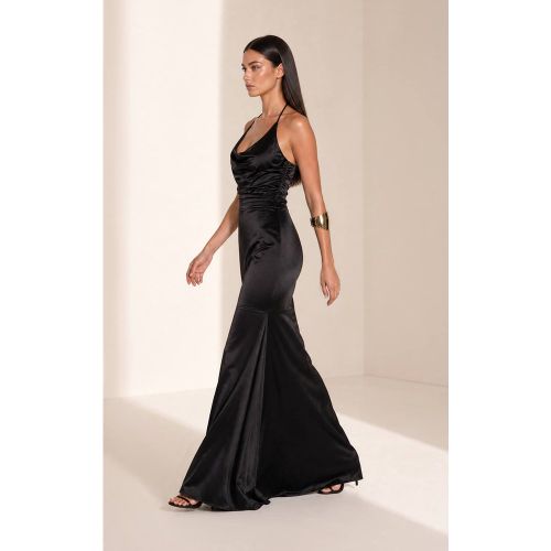 Black Robe Longue Drapée Asymétrique En Satin | Taille 42 - PrettyLittleThing - Modalova