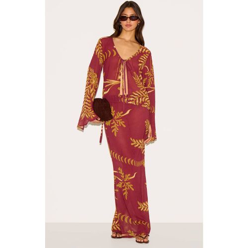 Brown Jupe Longue Maxi Transparente À Fleurs Avec Liens Sur Les Côtés | Taille 32 - PrettyLittleThing - Modalova