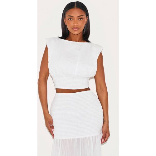 White Top Shape Col Bateau Froncé Taille Cintrée | Taille 36 - PrettyLittleThing - Modalova