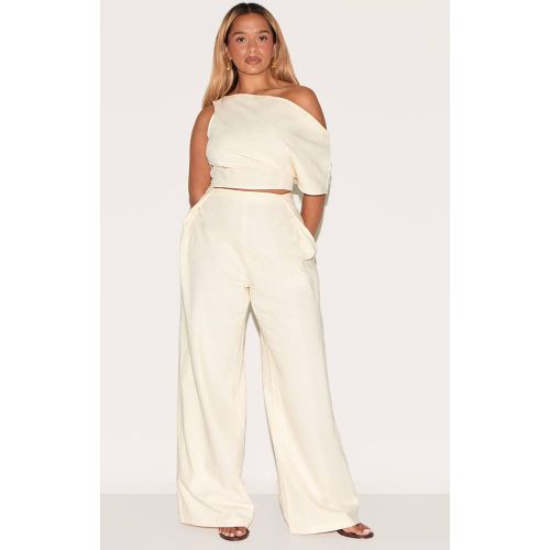 Cream Pantalon Large Plissé Taille Haute Aspect Lin Ensemble Coordonné Shape | Taille 34 - PrettyLittleThing - Modalova