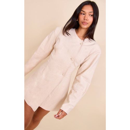 Natural Robe Courte En Lin Premium À Taille Cintrée Et Manches Cocon | Taille 32 - PrettyLittleThing - Modalova